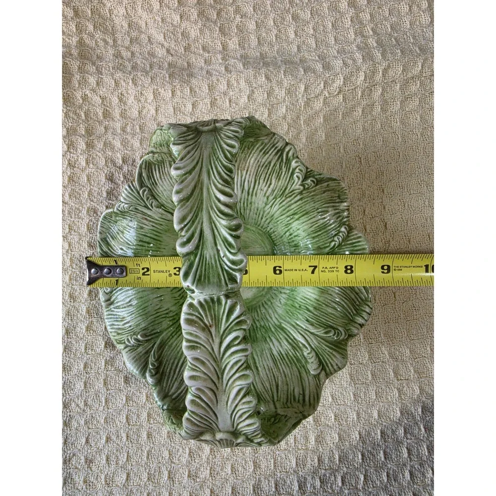 Vintage Green Cabbage Leaf Ceramic Basket Fruit Bowl